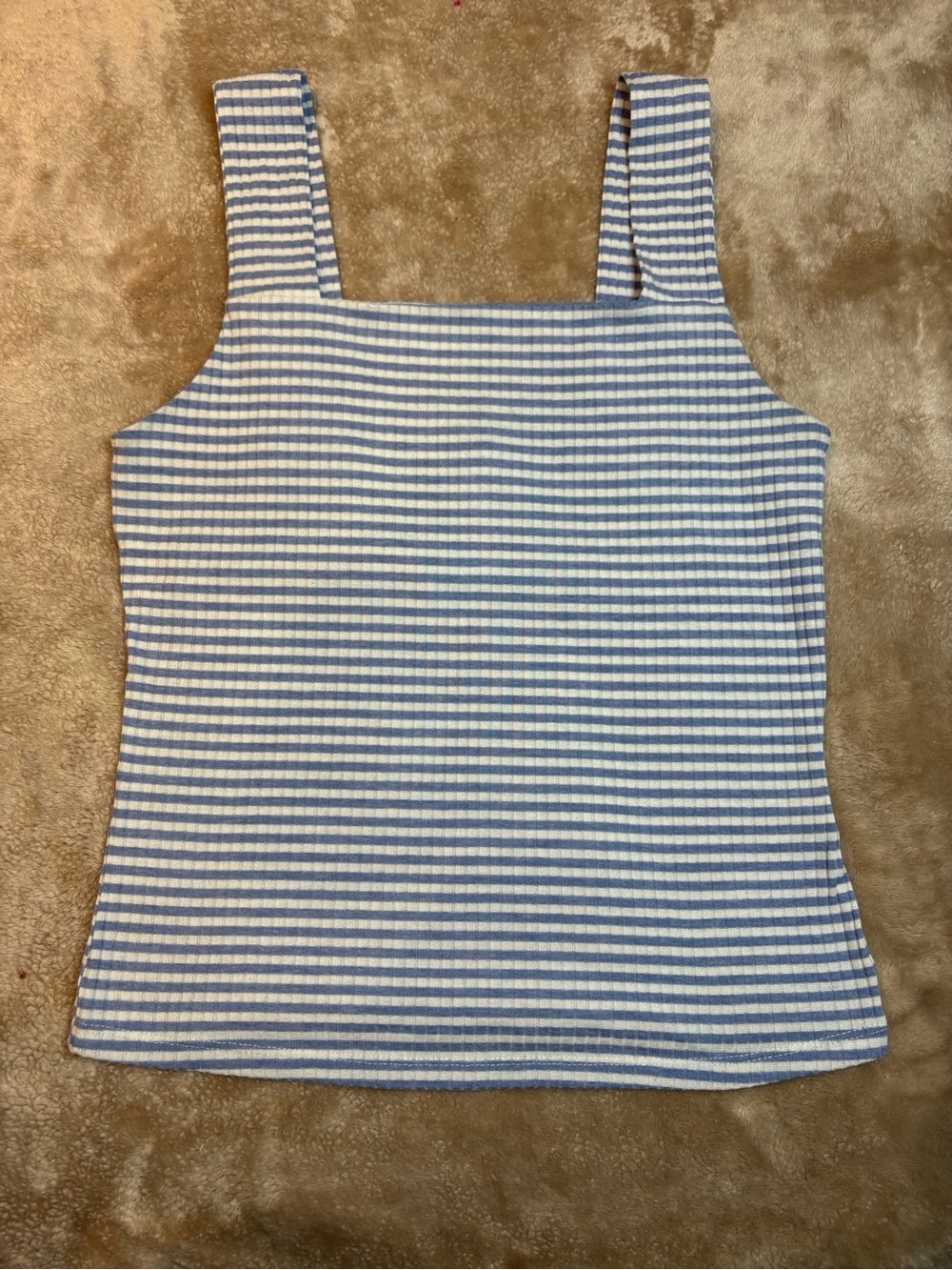 Ultra Flirt Blue and White Striped Square Neck Tank